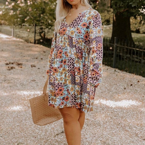 Dresses & Skirts - New Multicolor Boho Floral Pattern Babydoll Dress Size 3X